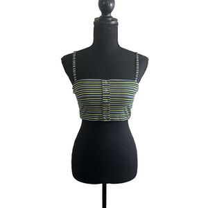 Women's Yellow & Blue Striped Crop Top, Size S